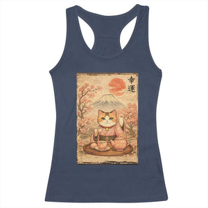Japanese Maneki Neko Drinking Tea Kawaii Lucky Cat Racerback Tank Top TS12 Navy Print Your Wear