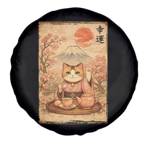 Japanese Maneki Neko Drinking Tea Kawaii Lucky Cat Spare Tire Cover TS12 Print Your Wear
