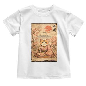 Japanese Maneki Neko Drinking Tea Kawaii Lucky Cat Toddler T Shirt TS12 White Print Your Wear