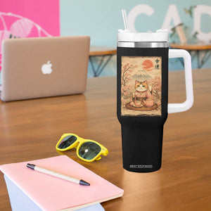 Japanese Maneki Neko Drinking Tea Kawaii Lucky Cat Tumbler With Handle TS12 Print Your Wear