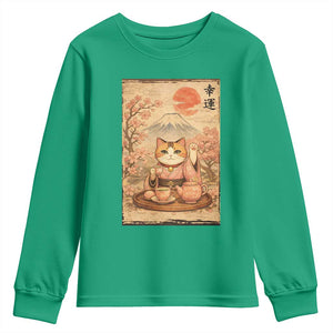 Japanese Maneki Neko Drinking Tea Kawaii Lucky Cat Youth Sweatshirt TS12 Irish Green Print Your Wear