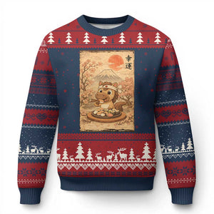 Funny Horse Eating Sushi Ugly Christmas Sweater Japanese Noodle Lover TS12 Navy Red Print Your Wear