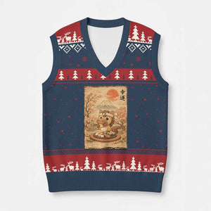 Funny Horse Eating Sushi V-Neck Knit Sweater Vest Japanese Noodle Lover TS12 Navy Red Print Your Wear