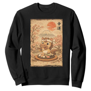 Funny Horse Eating Sushi Sweatshirt Japanese Noodle Lover TS12 Black Print Your Wear