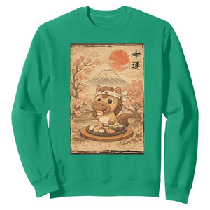 Funny Horse Eating Sushi Sweatshirt Japanese Noodle Lover TS12 Irish Green Print Your Wear