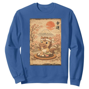 Funny Horse Eating Sushi Sweatshirt Japanese Noodle Lover TS12 Royal Blue Print Your Wear