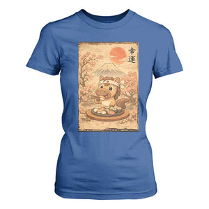Funny Horse Eating Sushi T Shirt For Women Japanese Noodle Lover TS12 Royal Blue Print Your Wear
