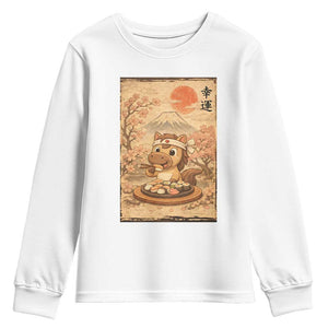 Funny Horse Eating Sushi Youth Sweatshirt Japanese Noodle Lover TS12 White Print Your Wear