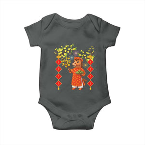 Funny Tet Holiday Baby Onesie Cute Horse In Ao Dai TS12 Dark Heather Print Your Wear