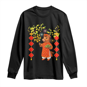 Funny Tet Holiday Long Sleeve Shirt Cute Horse In Ao Dai TS12 Black Print Your Wear
