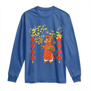 Funny Tet Holiday Long Sleeve Shirt Cute Horse In Ao Dai TS12 Royal Blue Print Your Wear