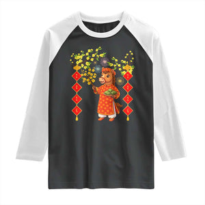 Funny Tet Holiday Raglan Shirt Cute Horse In Ao Dai TS12 Black White Print Your Wear