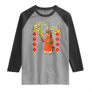 Funny Tet Holiday Raglan Shirt Cute Horse In Ao Dai TS12 Sport Gray Black Print Your Wear