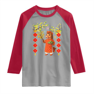 Funny Tet Holiday Raglan Shirt Cute Horse In Ao Dai TS12 Sport Gray Red Print Your Wear