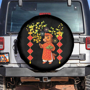 Funny Tet Holiday Spare Tire Cover Cute Horse In Ao Dai TS12 No hole Black Print Your Wear
