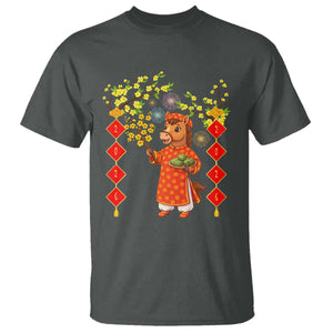 Funny Tet Holiday T Shirt Cute Horse In Ao Dai TS12 Dark Heather Print Your Wear