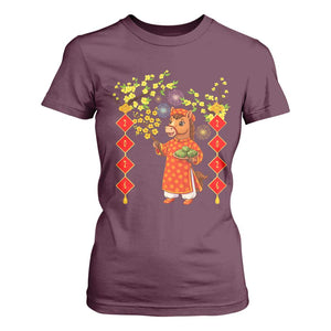 Funny Tet Holiday T Shirt For Women Cute Horse In Ao Dai TS12 Maroon Print Your Wear