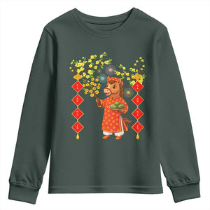 Funny Tet Holiday Youth Sweatshirt Cute Horse In Ao Dai TS12 Dark Forest Green Print Your Wear