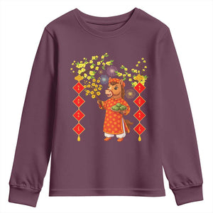 Funny Tet Holiday Youth Sweatshirt Cute Horse In Ao Dai TS12 Maroon Print Your Wear