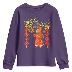 Funny Tet Holiday Youth Sweatshirt Cute Horse In Ao Dai TS12 Purple Print Your Wear