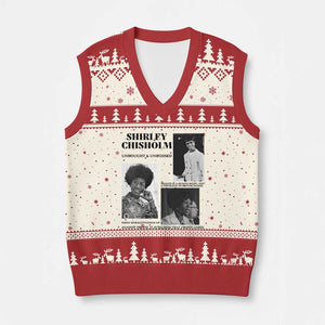 Shirley Chisholm Unbought And Unbossed V-Neck Knit Sweater Vest Vintage Feminist Poster TS12 Beige Red Print Your Wear