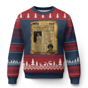 Vintage Newspaper Shirley Chisholm Ugly Christmas Sweater First Black Woman In Congress TS12 Navy Red Print Your Wear