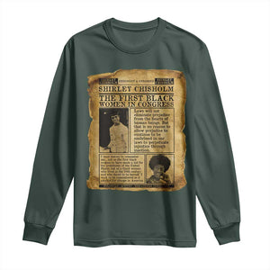 Vintage Newspaper Shirley Chisholm Long Sleeve Shirt First Black Woman In Congress TS12 Dark Forest Green Print Your Wear