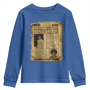 Vintage Newspaper Shirley Chisholm Youth Sweatshirt First Black Woman In Congress TS12 Royal Blue Print Your Wear