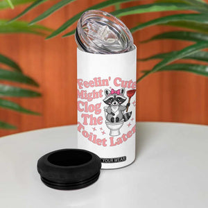 Feeling Cute Might Clog Toilet Later 4 in 1 Can Cooler Tumbler Funny Raccoon TS12 Print Your Wear