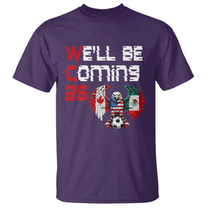 Glitched North America Eagle Soccer T Shirt We Will Be Coming 26 TS12 Purple Print Your Wear