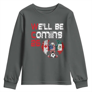 Glitched North America Eagle Soccer Youth Sweatshirt We Will Be Coming 26 TS12 Dark Heather Print Your Wear