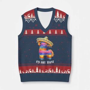 Funny Rainbow Pinata Sombrero V-Neck Knit Sweater Vest Id Hit That TS12 Navy Red Print Your Wear