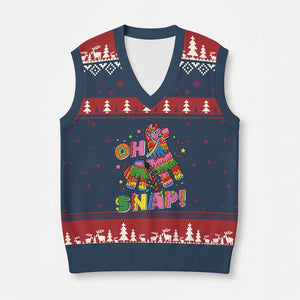 Funny Cinco De Mayo Pinata Candy Party V-Neck Knit Sweater Vest Oh Snap TS12 Navy Red Print Your Wear