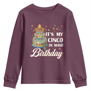 Funny Cinco De Mayo Birthday Youth Sweatshirt Mexican Fiesta Theme Party TS12 Maroon Print Your Wear