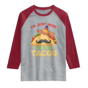 Funny Cinco De Mayo Taco Raglan Shirt Just Here For The Tacos TS12 Heather Gray Heather Red Print Your Wear