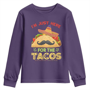 Funny Cinco De Mayo Taco Youth Sweatshirt Just Here For The Tacos TS12 Purple Print Your Wear