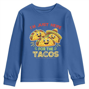 Funny Cinco De Mayo Just Here For The Tacos Youth Sweatshirt Taco Lover Gift TS12 Royal Blue Print Your Wear