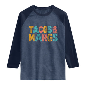 Tacos And Margaritas Lover Raglan Shirt Cinco De Mayo Fiesta TS12 Heather Denim Navy Print Your Wear