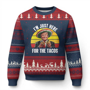 Funny Cinco De Mayo Trump Taco Lover Ugly Christmas Sweater Just Here For The Tacos TS12 Navy Red Print Your Wear