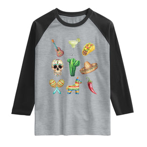 Cinco De Mayo Raglan Shirt Mexican Fiesta Party Celebration TS12 Heather Gray Black Print Your Wear