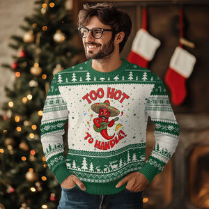 Funny Mexican Jalapeno Ugly Christmas Sweater Too Hot To Handle Cinco De Mayo Party TS12 Beige Green Print Your Wear