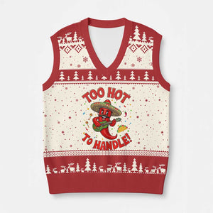 Funny Mexican Jalapeno V-Neck Knit Sweater Vest Too Hot To Handle Cinco De Mayo Party TS12 Beige Red Print Your Wear