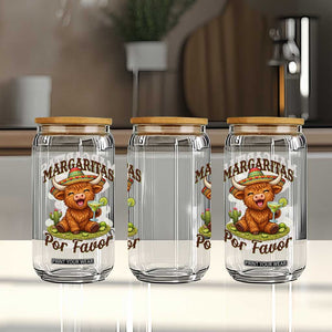 Funny Cinco De Mayo Highland Cow Glass Can Margaritas Por Favor TS12 Print Your Wear