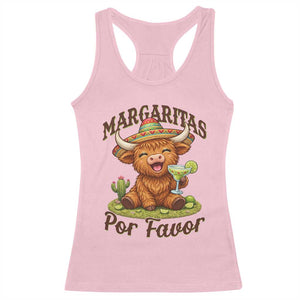 Funny Cinco De Mayo Highland Cow Racerback Tank Top Margaritas Por Favor TS12 Light Pink Print Your Wear