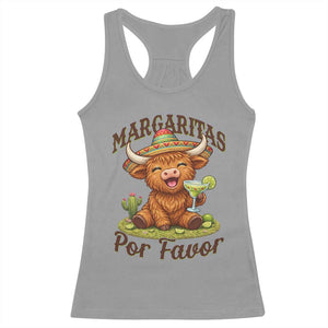 Funny Cinco De Mayo Highland Cow Racerback Tank Top Margaritas Por Favor TS12 Sport Gray Print Your Wear