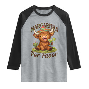 Funny Cinco De Mayo Highland Cow Raglan Shirt Margaritas Por Favor TS12 Heather Gray Black Print Your Wear