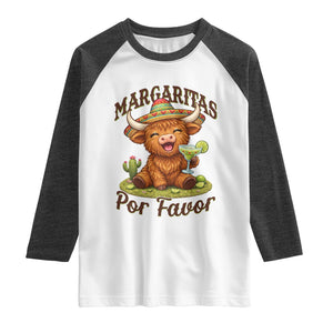 Funny Cinco De Mayo Highland Cow Raglan Shirt Margaritas Por Favor TS12 White Heather Charcoal Print Your Wear
