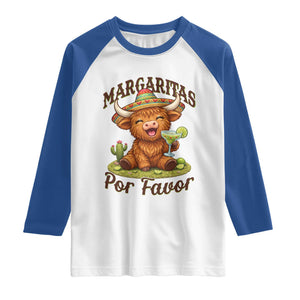 Funny Cinco De Mayo Highland Cow Raglan Shirt Margaritas Por Favor TS12 White Royal Print Your Wear