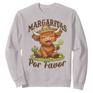 Funny Cinco De Mayo Highland Cow Sweatshirt Margaritas Por Favor TS12 Ice Gray Print Your Wear