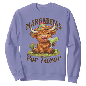 Funny Cinco De Mayo Highland Cow Sweatshirt Margaritas Por Favor TS12 Violet Print Your Wear